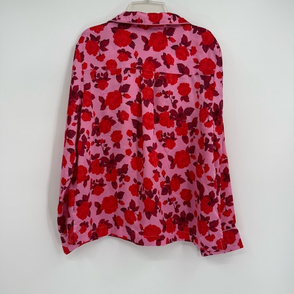 Loft Pajamas Red Pink 2 piece set Satin Woman’s Size Medium Floral collared - Picture 5 of 9